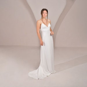 Simple wedding dress Minimalist wedding dress V neck wedding dress Modern satin wedding dress Bespoke wedding dress Unique wedding gown
