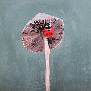 Ladybug Mushroom/ 5x7 Art Print/ 8x8 Art Print/ Gouache