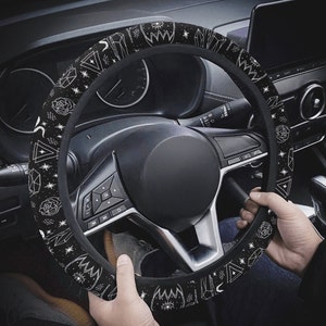 Witchy Steering Wheel Cover, Mystical Car Accessories, Black Gothic Steering Wheel Cover Car Decor,