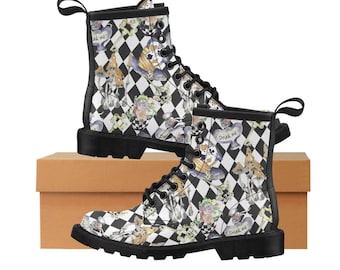 Alice in Wonderland Boots: Steampunk Checkered Cosplay Shoes