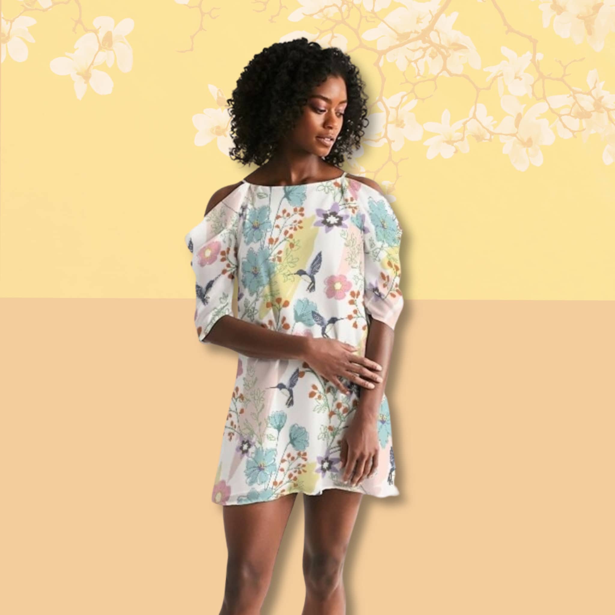 Women's Paint Hummingbird Sleeveless Mini Dress | Casual Slip Sundress | Summer Tank Dress