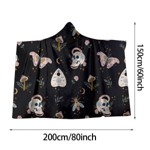 Witchy Celestial Hooded Blanket, Goth Microfleece Wearable Blanket image 7