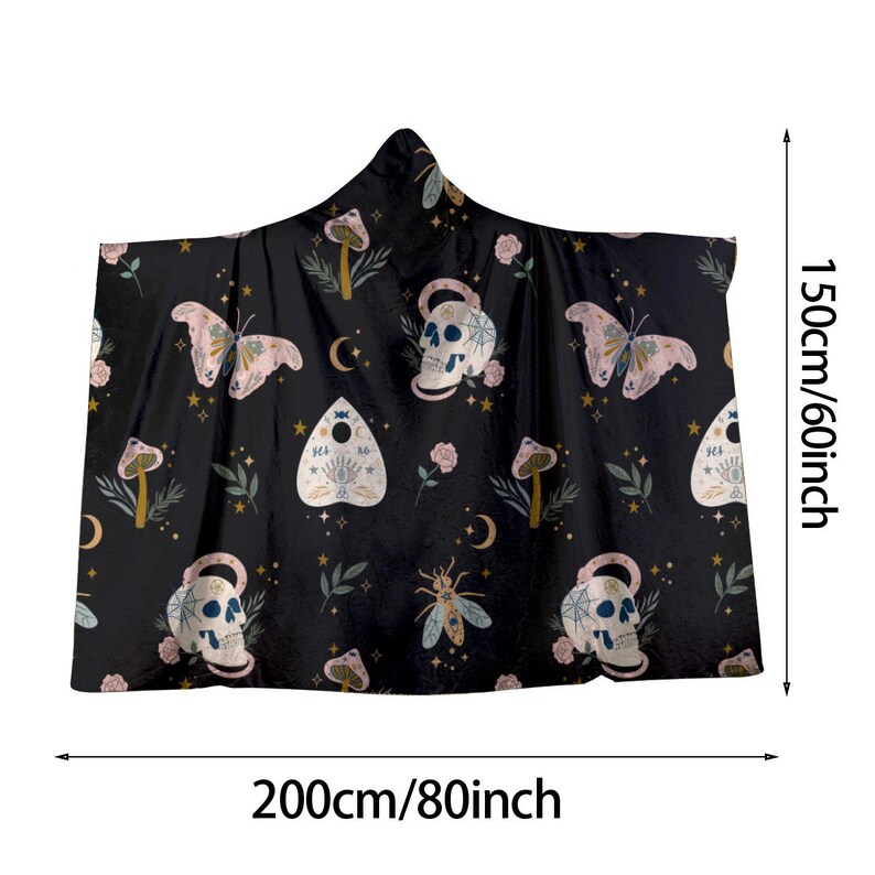 Witchy Celestial Hooded Blanket, Goth Microfleece Wearable Blanket image 7