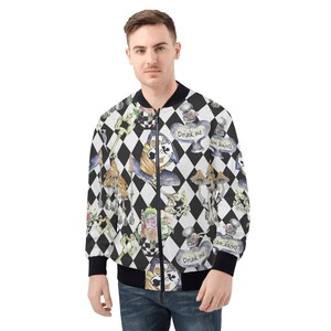 Alice in Wonderland Mens Bomber Jacket: Steampunk Casual Jacket + Drawstring Bag image 3