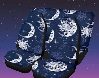 Celestial Sun & Moon Full Set Car Seat Covers - Boho Galaxy Car Accessories