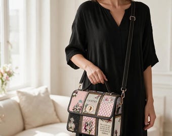 Alice in Wonderland Personalized Bag:  Victorian Style Satchel Handbag Customized Name and Quotes