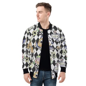 Alice in Wonderland Mens Bomber Jacket: Steampunk Casual Jacket + Drawstring Bag image 2