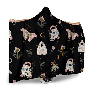Witchy Celestial Hooded Blanket, Goth Microfleece Wearable Blanket image 5