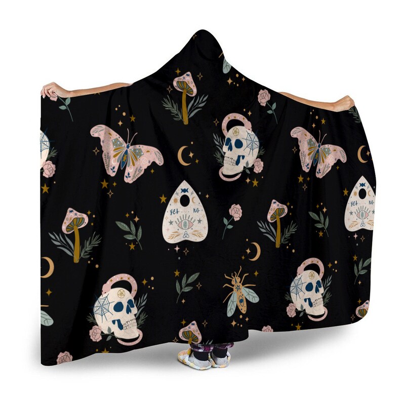 Witchy Celestial Hooded Blanket, Goth Microfleece Wearable Blanket image 5