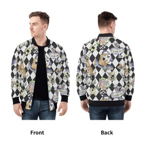 Alice in Wonderland Mens Bomber Jacket: Steampunk Casual Jacket + Drawstring Bag image 6