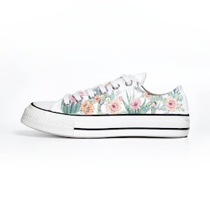 Floral Sneakers, Watercolor Nature Flower Shoes, Succulent Cactus Lover Gift For Her