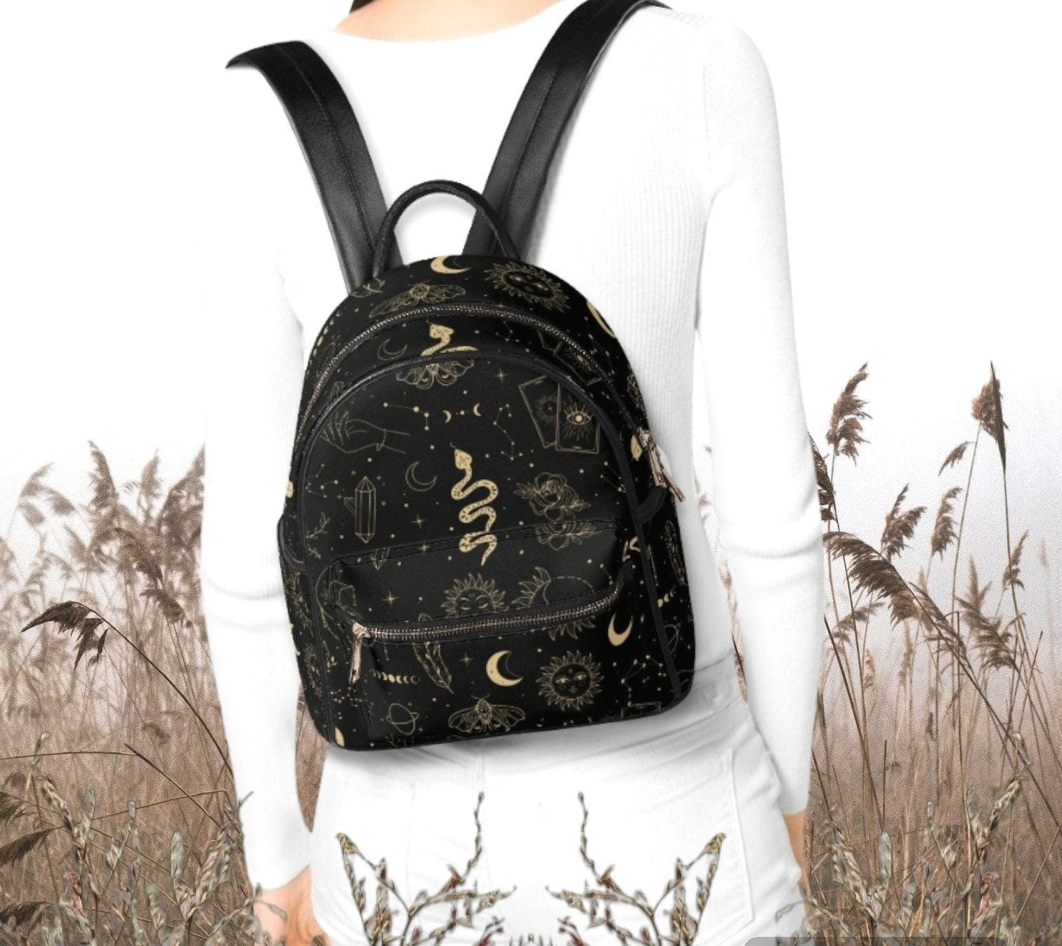Celestial Moon & Star Astrology Mini Backpack, Black Witchy  display picture 1