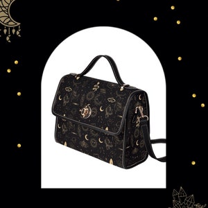 Sac à main polyvalent pour femmes Celestial Black Witchy, sac à bandoulière spacieux gothique fantaisiste, cadeau ésotérique pour les amateurs de sorcières