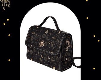 Celestial Witchy Handbag: Black Moon Phase Crossbody Bag