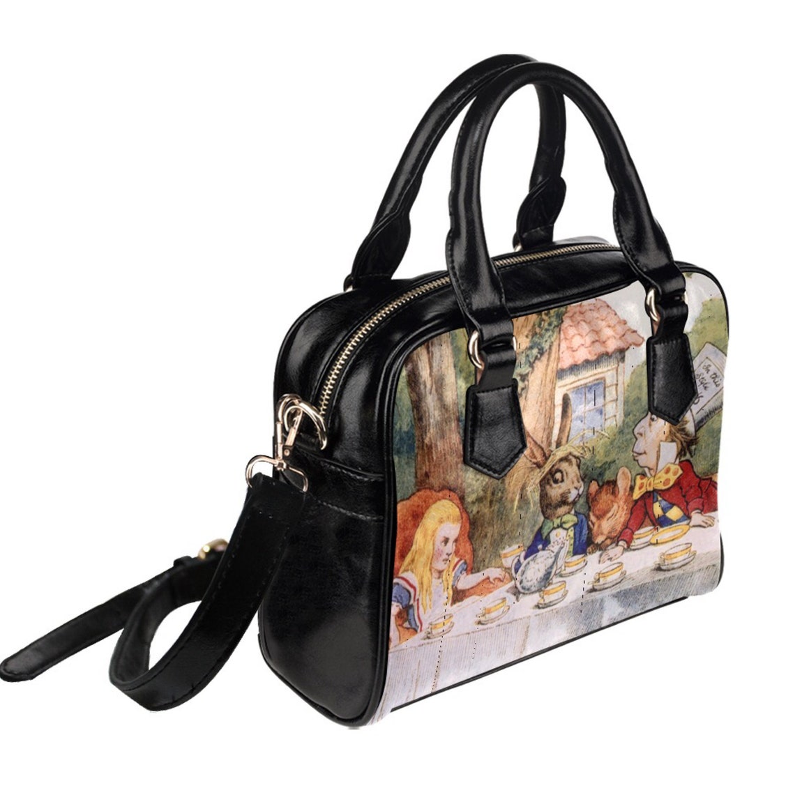 Classic Alice in Wonderland Bag for Women, Alice in Wonderland Tea Party Black Shoulder Bag