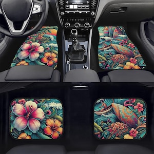 Hawaiian Hibiscus Car Floor Mats (set of 4): Tropical Beach Auto Decor