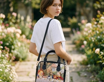 Alice in Wonderland Mad Tea Party Shoulder Bag: PU Leather Literary Gift