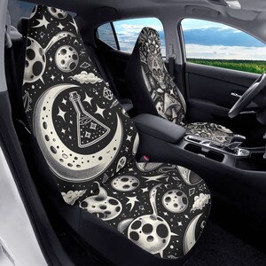 Celestial Goth Front Car Seat Covers, Skull Car Accessories, Gothic Interior Car Decor, Universal Bucket Seat Protector for Gothic Lovers