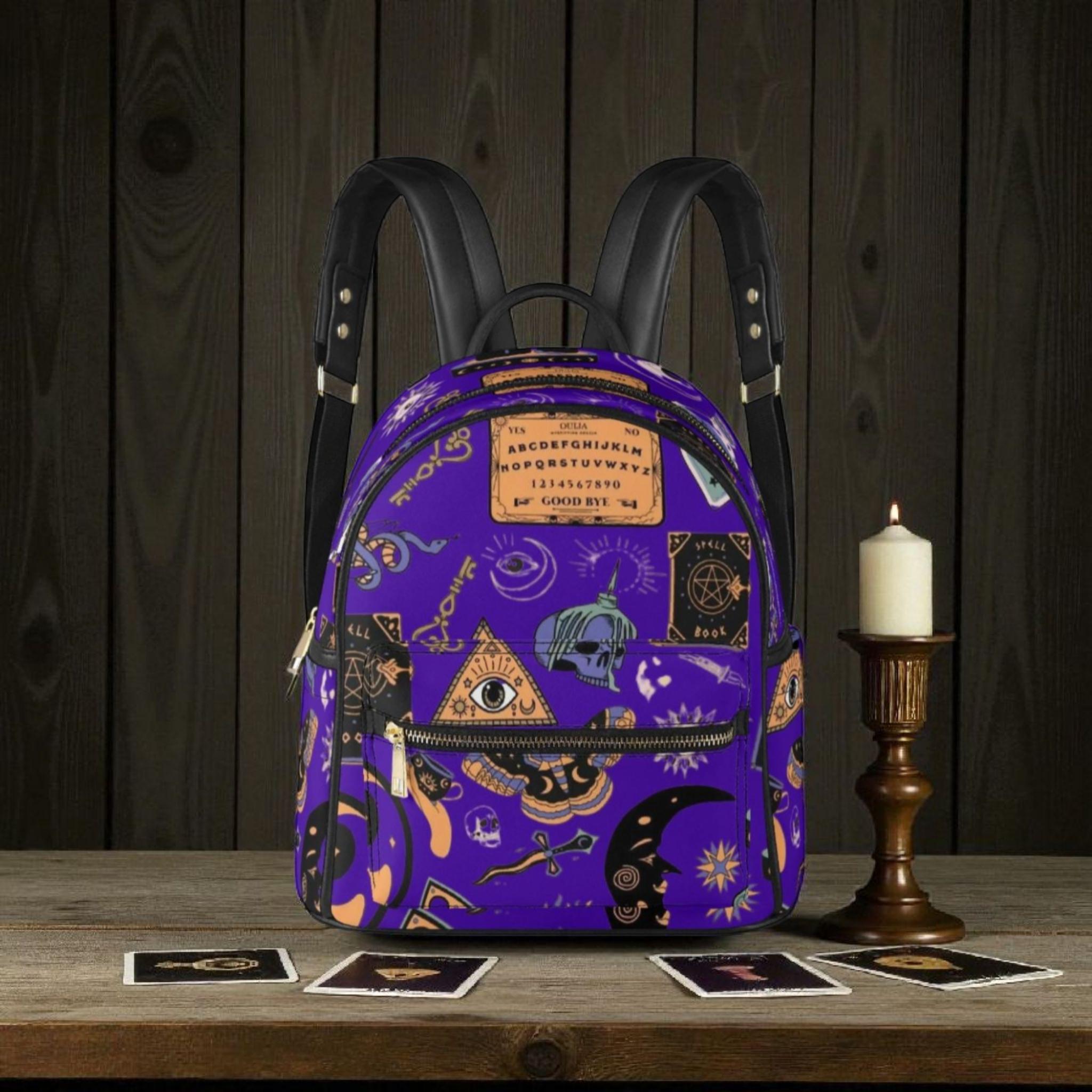 Gothic Witchcraft Mini Backpack: Ouija Occult Travel Bag - Purple