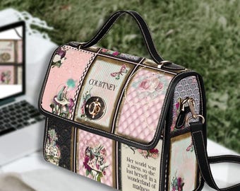Alice in Wonderland Personalized Bag:  Victorian Style Satchel Handbag Customized Name and Quotes