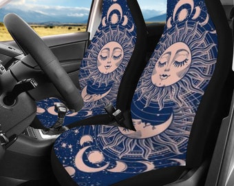 Celestial Sun and Moon Car Seat Covers: Boho Mystical Car Decor