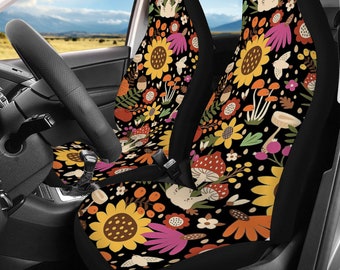 Mushroom Front Car Seat Covers: Boho Floral Retro Car Decor