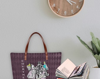 Personalized Alice in Wonderland  Bag, Purple Dark Goth Recycled Eco-Friendly Zippered Tote,  Casual Shoulder Bag for Classic Book Lovers