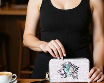 Cartera de Alicia en el País de las Maravillas para amantes de la lectura: Monedero rosa con cremallera estilo vintage