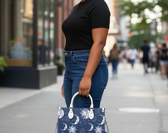 Blue Celestial Moon Handbag: Boho Faux Leather Shoulder Bag