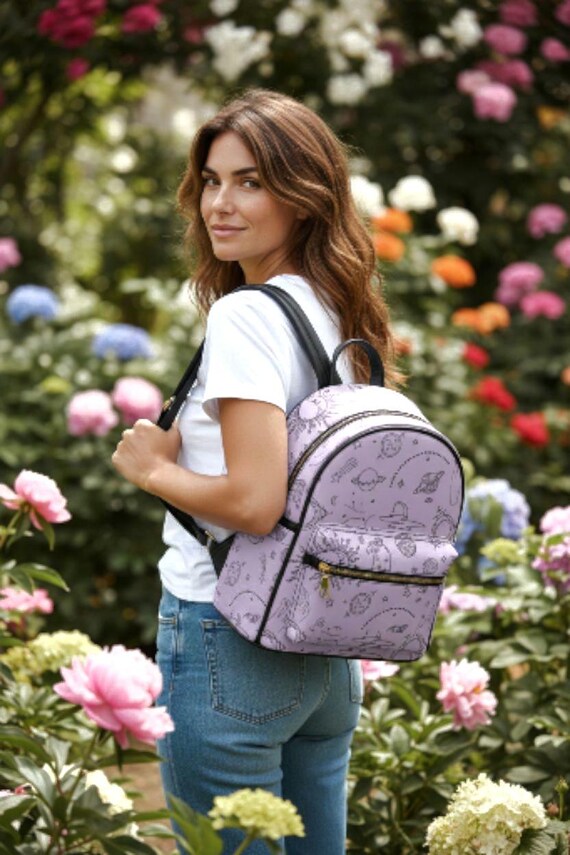 galaxy mini backpack Lavender Celestial Mini Backpack: Galaxy Vegan Leather Knapsack