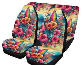 Tropical Hibiscus Car Seat Covers: Floral Beach Auto Decor, Coastal Summer Vehicle Accessories