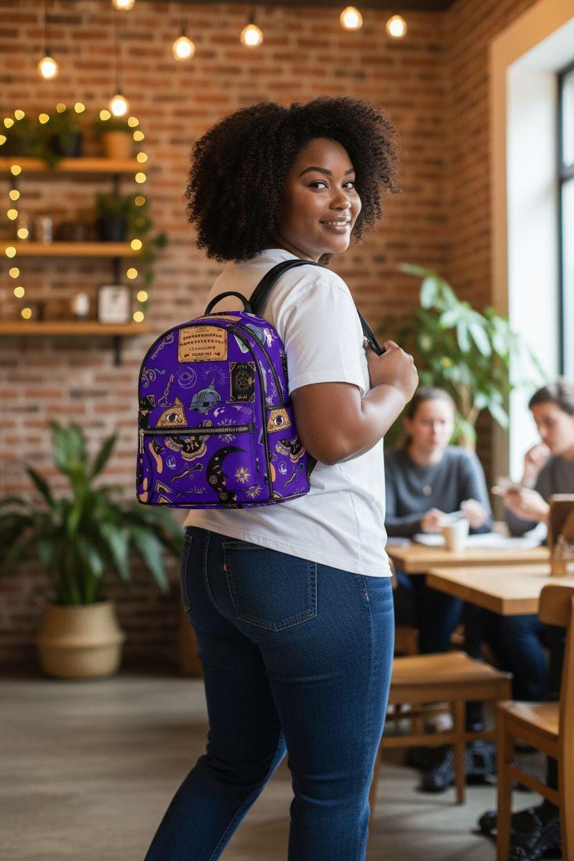 Gothic Witchcraft Mini Backpack: Ouija Occult Travel Bag - Purple