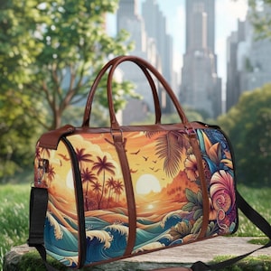 Tropical Hawaiian Duffel Bag: Waterproof PU Leather Travel Carry-On