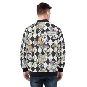 Alice in Wonderland Mens Bomber Jacket: Steampunk Casual Jacket + Drawstring Bag image 4