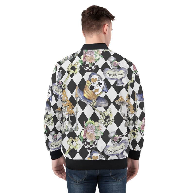 Alice in Wonderland Mens Bomber Jacket: Steampunk Casual Jacket + Drawstring Bag image 4