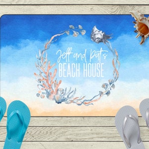 Beach Front Doormat, Custom Family Beach House Welcome Mat, Entryway Rug, Non Slip Mat, Closing Sale New Home Gift, Nautical Gift for Home