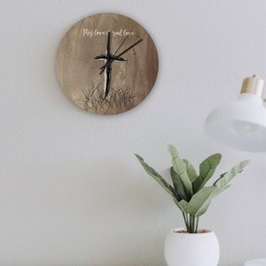 Religious Wooden Wall Clock for Farmhouse Style Home decor, Faith gift for Christian families, Wedding Gift for Church-going Couples