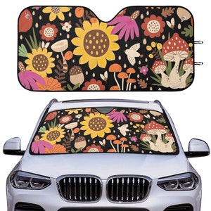 Mushroom Car Sunshade Windshield, Vehicle Sun Visor Panel Cover, Cottagecore Car Decor, New Trendy Car Gift
