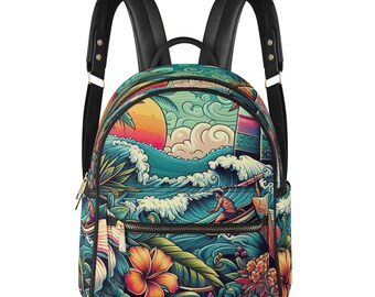 FESTIVAL Tropical Hawaiian Print mini Backpack Hawaiian Mini Backpack: Tropical Floral Travel Knapsack - Etsy main image 4