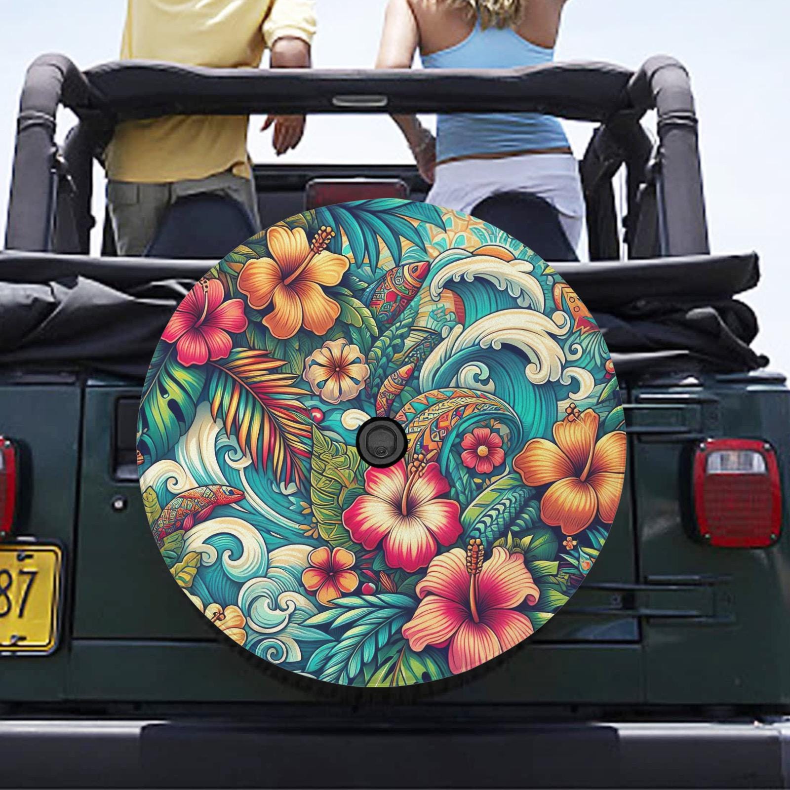 Hawaiian Floral Spare Tire Cover: Tropical SUV, Jeep Accessory - Etsy