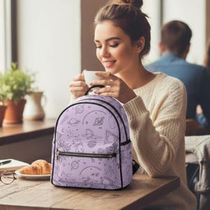 Lavender Celestial Mini Backpack: Galaxy Vegan Leather Knapsack