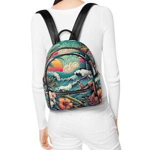 Mini sac à dos hawaïen, sac à dos de voyage tropical, cadeau polynésien pour les voyageurs, cartable d'école floral hibiscus pour les amoureux de l'océan