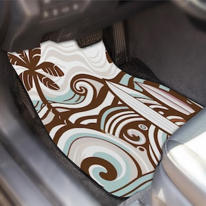 Boho Tropical Car Floor Mats: Surf Palm Tree Ocean Wave Auto Accessories
