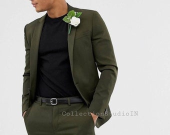 Men Suits Olive Green Suits Men Fashion Wedding Groom Suits Men Slim Fit Party Wear Dinner Suits Men formal Wear Casual Parsoealized Suits