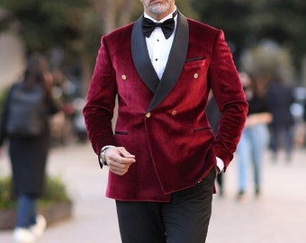 Men Tuxedo Blazer Coat Maroon Velvet Jackets Wedding Groom Jackets For Men Dinnwr Party Wear Christmas GIFs