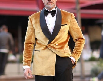 Men Tuxedo Blazer Coat Golden Velvet Jackets Wedding Groom Jackets For Men Dinnwr Party Wear Christmas GIFs