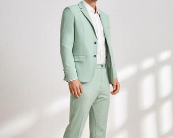 Men's Suit 2 Piece Men Fashion Elegant Suits  Mint Green Suit Wedding Groomsmen Suit Stylish Dinner Party Suits