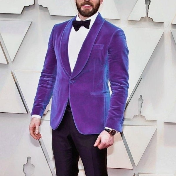 Men Purple Blazer Velvet 2 Piece Wadding Groom Suits Men Fashion Formal Suits Men Christmas Party Velvet Blazer For Men Suits
