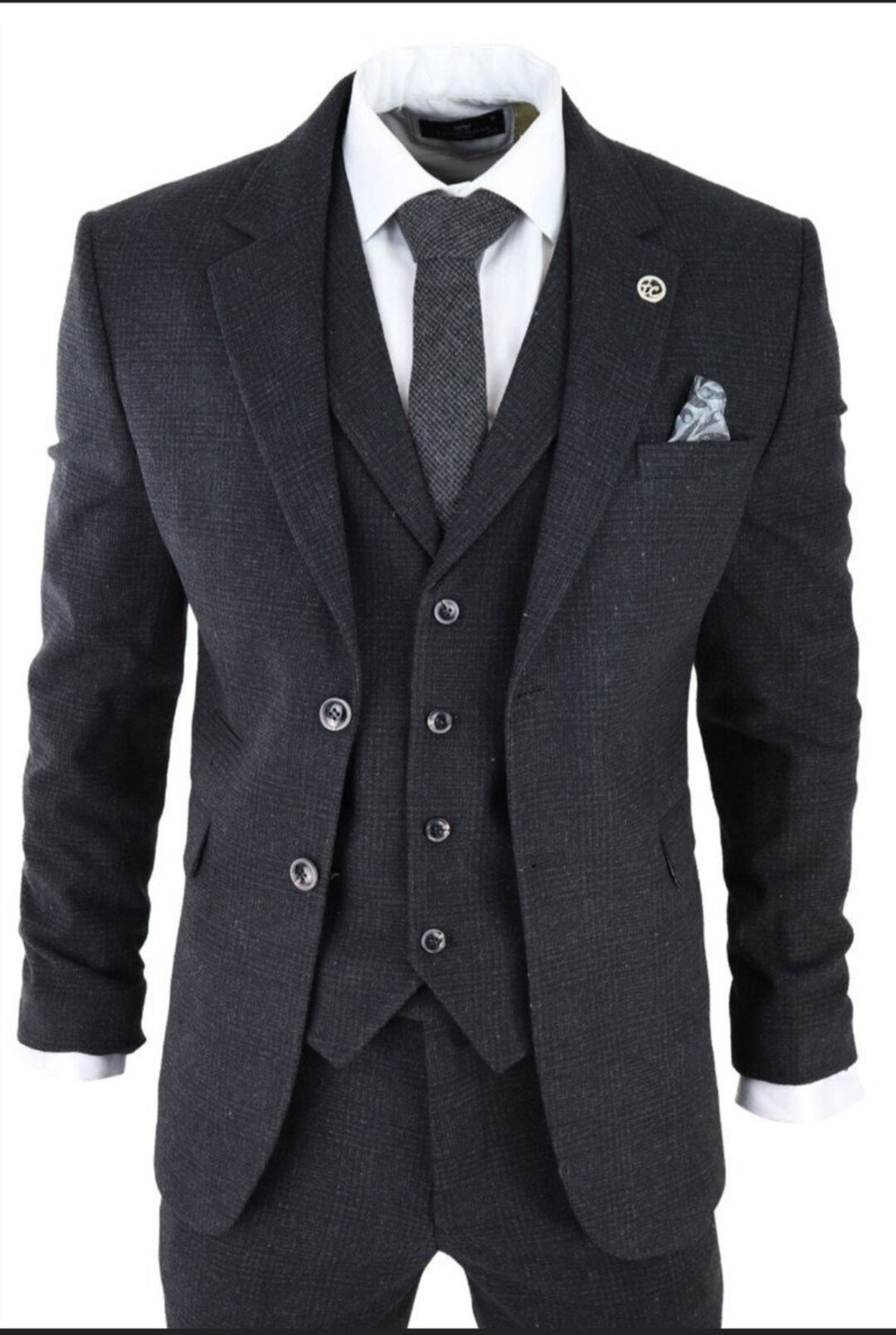 Men Suits Dark Grey Men Tweed Wool 3 Piece Slim Fit Elegant Formal Fashion  Suits Groom Wedding Suits Party Wear Dinner Suits Bespoke for Men 