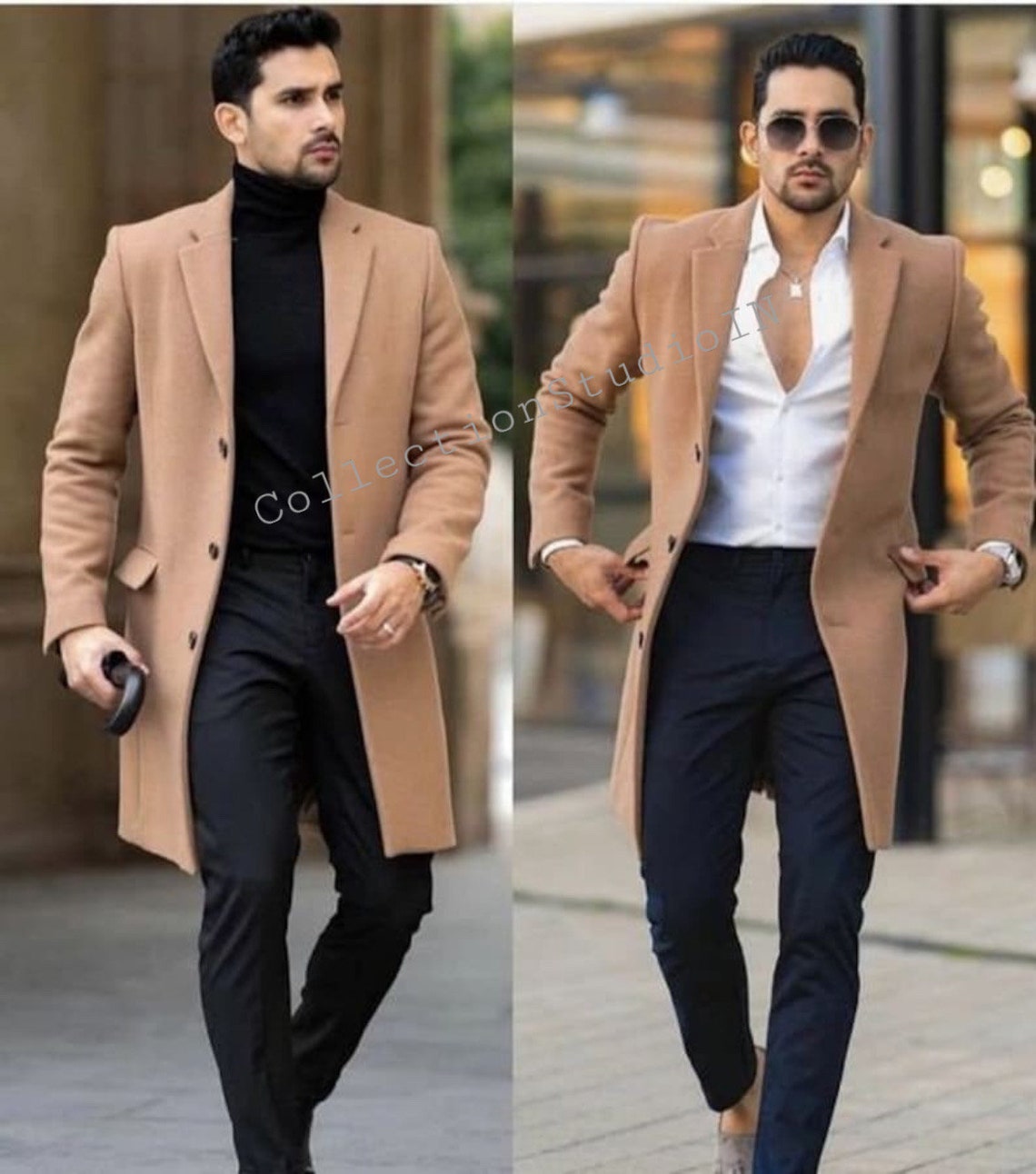 MEN TRENCH COAT Beige Wool Long Coat for Winter Slim Fit - Etsy